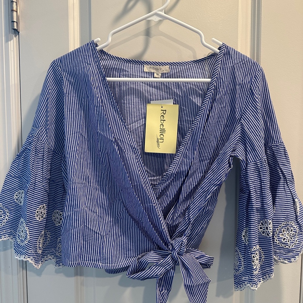 Blue Striped wrap blouse